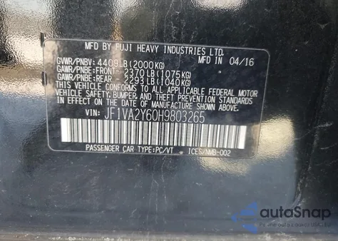 2017 Subaru Wrx Sti Limited из США, поврежденный, VIN JF1VA2Y60H9803265